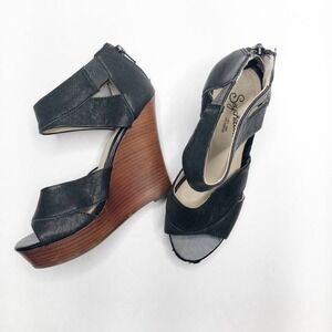SEYCHELLES Black Ankle Strap Wedges
